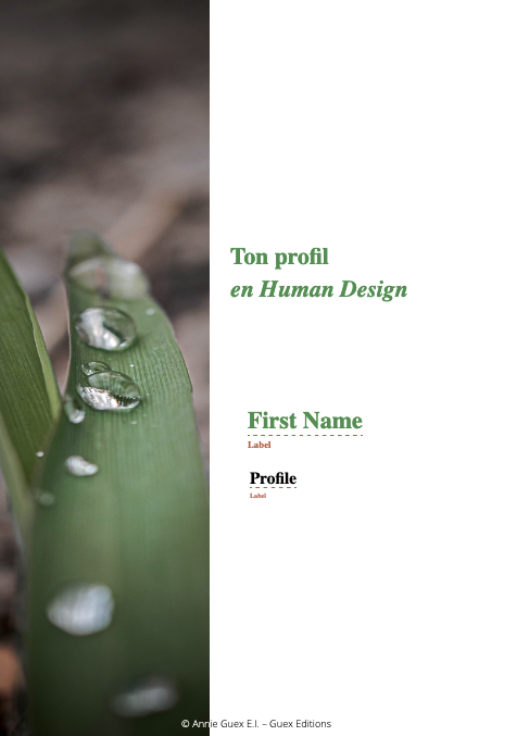 Page de couverture du livret personnalisé sur le profil en Human Design